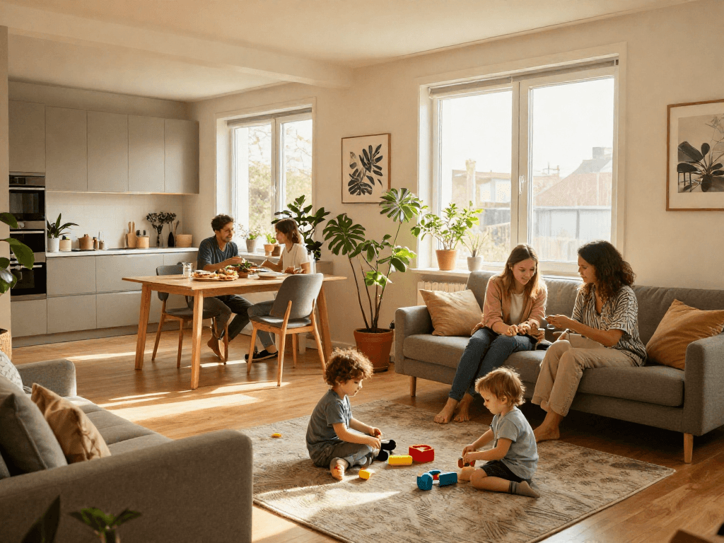 Gemütliche Monteurwohnung in Hannover mit einer Familie, die gemeinsam Zeit verbringt.
