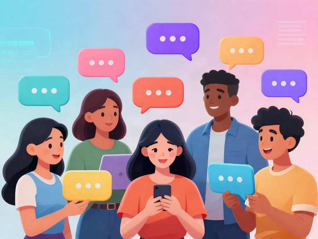 Engaging scene of diverse AI avatars in lively conversations highlighting horny ai chat.