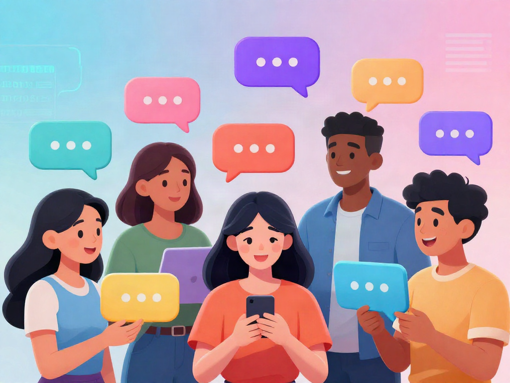 Engaging scene of diverse AI avatars in lively conversations highlighting horny ai chat.