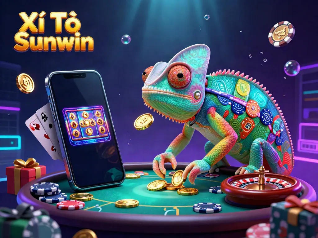Xì Tố Sunwin chameleon casino owner dynamically engaging in a vibrant gaming scene.