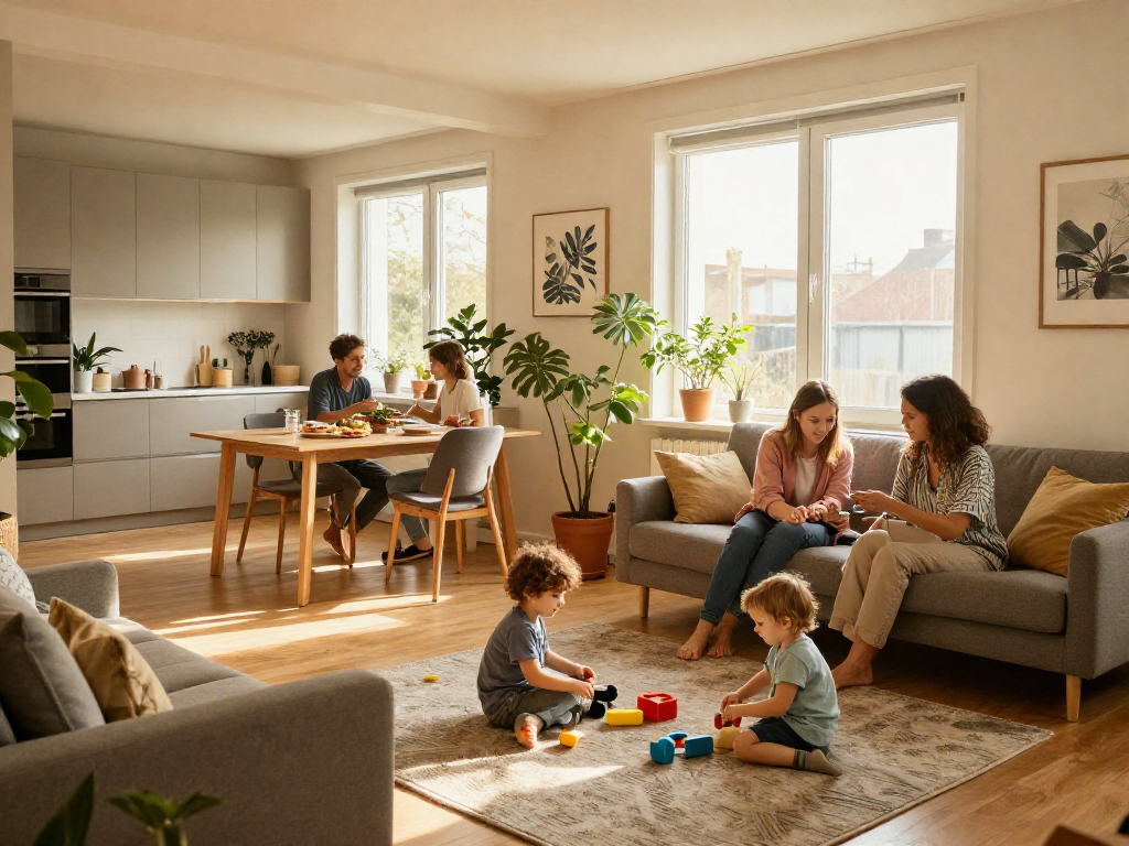 Gemütliche Monteurwohnung in Hannover mit einer Familie, die gemeinsam Zeit verbringt.