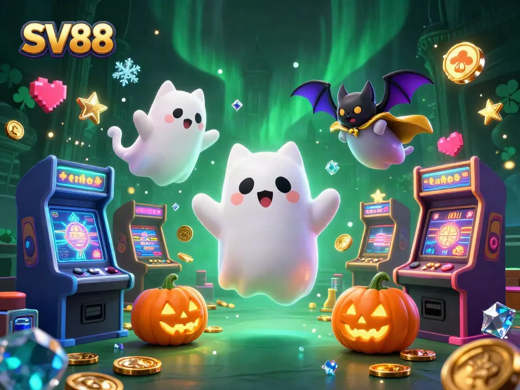 Experience thrilling gameplay at SV88 with vibrant slots and casino action in a ghostly setting
